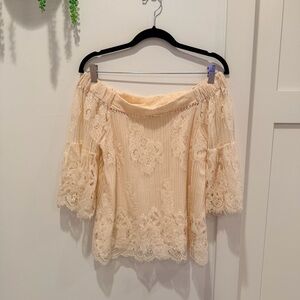 Taylor & Sage Boho Renaissance Cream Lace Off Shoulder Top Bell Sleeve Size S